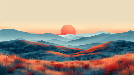 Fototapeta premium sunset in mountains 3, Ai-generated