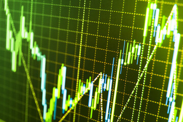 Abstract stock market diagram trade Finance data concept Market report on blue background Boosting of the stock market Finance business data concept Candle stick graph chart Green color