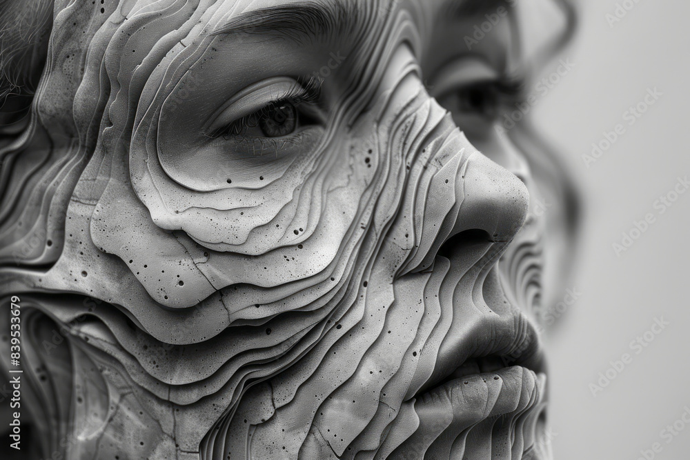Poster an intricate portrait of a face created with continuous, flowing lines,
