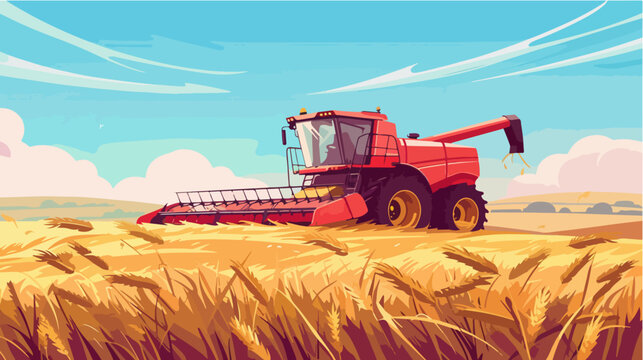 The red combine harvests the harvest. Wheat harvest.
