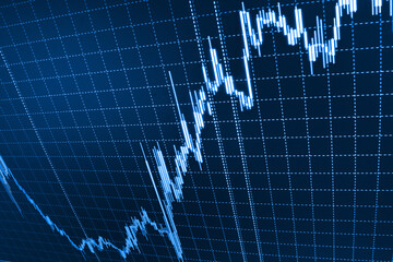 Market trading screen Business data shown on computer screen Stock exchange trade chart bar candles macro closeup Graph chart of stock market investment trading Business background