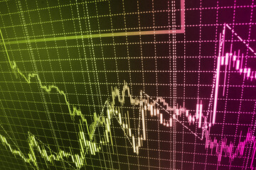 Market trading screen Crash recession Stock chart graph on monitor screen display of trader computer Abstract financial background trade colorful green, blue, red abstract Blue color
