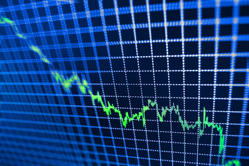 Investing stock market data on the screen Growth and fall of the rate Using digital tablet for stock market analysis Finances and stock exchanges Stock market display on the screen