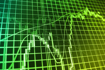 Finance background Tablet computer showing stock marketing data Stock analyzing Abstract stock martet diagram candlebars trade Stock market and other finance themes Financial background