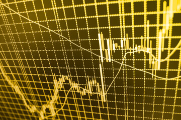 Share price quotes Black and white stock chart on lcd monitor Finance and economic concept Black and white stock chart on lcd monitor Tools of technical analysis Stock market quotes