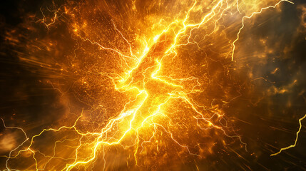 Fototapeta premium A bright yellow lightning bolt symbol surrounded by radiating lines, possibly indicating energy or power. The lightning bolt is centrally positioned, and the radiating lines emanate outward