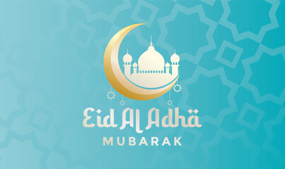 Obraz premium Eid al adha background with beautiful moon and mosque Ornaments