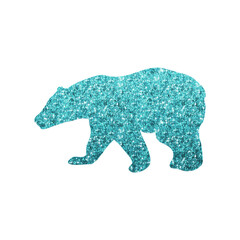 Stylized Bear Silhouette with Sparkling Aqua Hexagon Glitter Texture, Transparent Background
