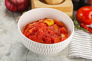 Homemade Lecho with tomato and paprika