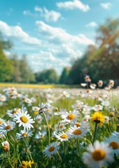 Obraz premium Daisies Blooming in a Sunlit Meadow