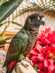 Obraz premium Perroquet noir, Coracopsis nigra, Lesser Vasa Parrot, Madagascar