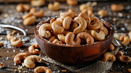 Fototapeta premium Closeup of Fresh Cashew nuts in a bowl, organic fresh vegan healthy recipes