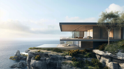 Modern cliffside house with ocean view