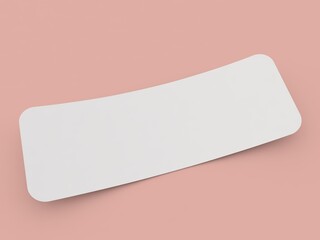 Curved promotional label mockup on pink background. 3d render illustration.
