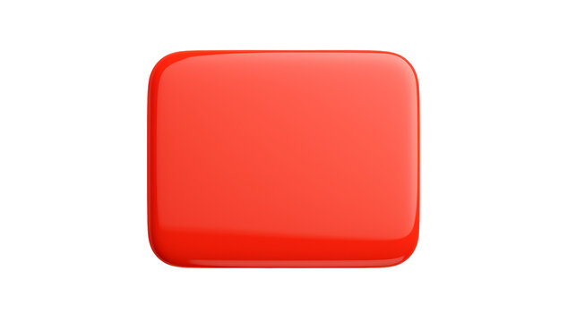 A single, bright red square button with a slightly rounded edge and a black outline.  The button is isolated on a black background.