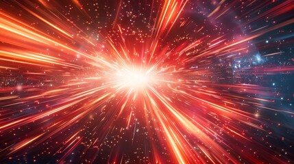 Fototapeta premium Vibrant warp speed effect with coral and blue streaks, merging into a brilliant focal point.