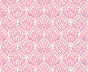 Elegant damask floral seamless pattern. Geometric art deco leaves background. Abstract botanical vector illustration for fabric, textile, wallpaper.