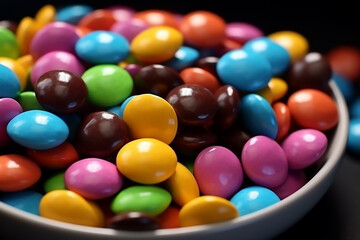 Background of chocolate candy with colored glaze 