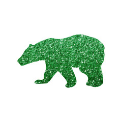 Modern Bear Silhouette with Vibrant Green Hexagon Glitter Texture, Transparent Background