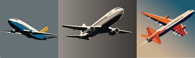 airplane vector bundle  Set of airplane Vintage airplane Model plane Airplane in the sky, over the cloudy sky Vector illustration Landing airplane. Airplane Icon Vector Transportation Logo Template © Taijuddin ahmed