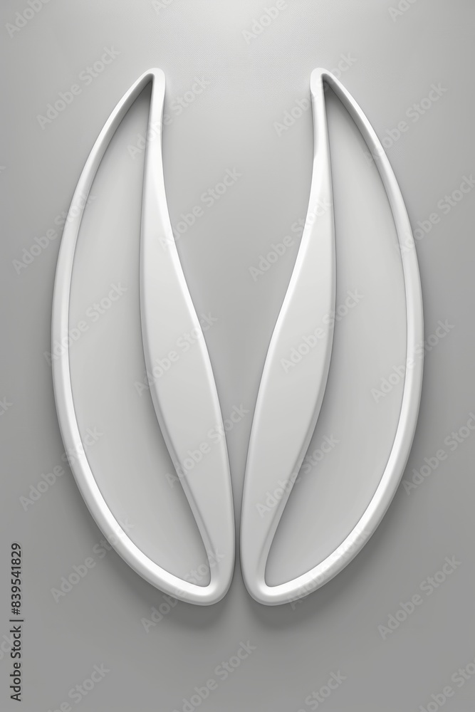 Poster minimalist digital image showcasing two white abstract shapes in the form of bunny ears against a gr