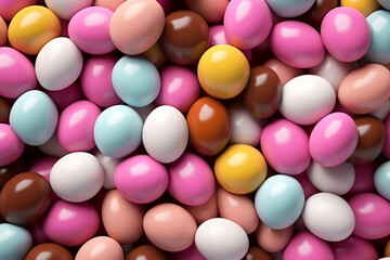 Background of chocolate candy with colored glaze 