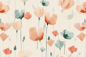 Obraz premium Simple, abstract flower shapes in soft pastel colors arranged in a minimalist pattern