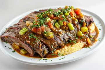 Naklejka premium Savory Cajun Brisket with Aromatic Parsley Sprigs