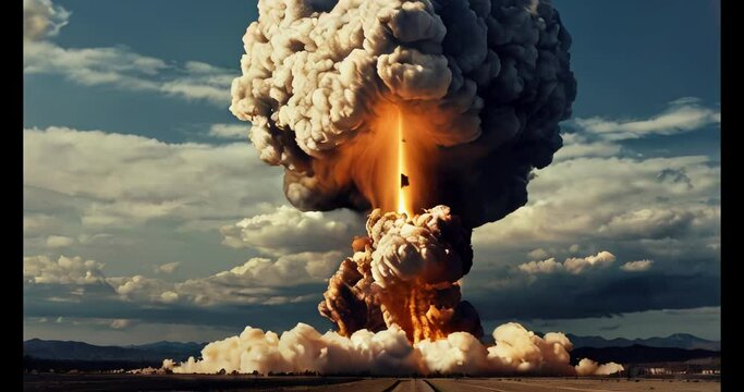 Nuclear Bomb Explosion. Huge nuclear bomb explosion with a mushroom cloud. destruction of the world