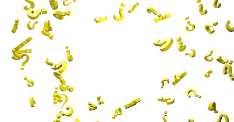 Infinite question marks on a plane, original three dimensional illustration.