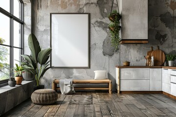 Poster mockup in scandinavian kitchen interior created with generative ai