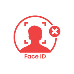 face id cancel red logo isolated on white. concept of gaining access to smart phone or personal information and facial recognition program. simple flat trend modern faceid logotype graphic design