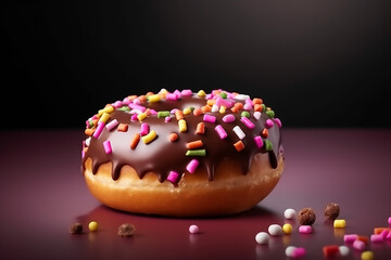 Donut with chocolate icing with sprinkles decoration 