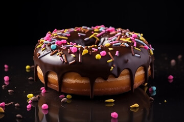 Donut with chocolate icing with sprinkles decoration 