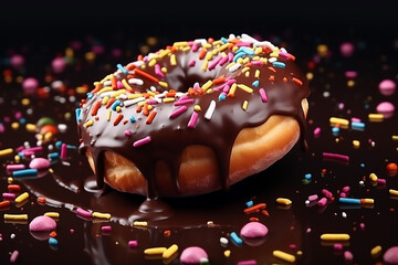 Donut with chocolate icing with sprinkles decoration 