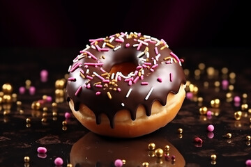 Donut with chocolate icing with sprinkles decoration 