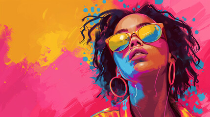 Naklejka premium cartoon illustration of girl wearing sunglasses on a pink background