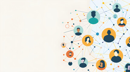 a minimalist image with several icons of people connected by lines to form a customer relationship network.