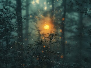Fototapeta premium Enchanting Double Exposure: Sunlight Filtering Through Trees with Deep Hues Silhouette - Focus on Nature.