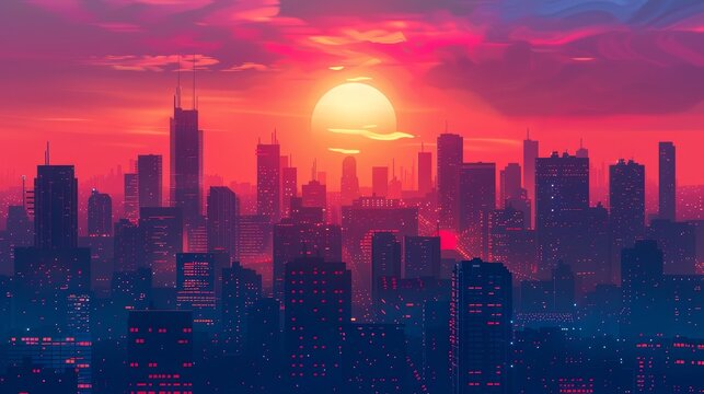 Cityscape at sunset.