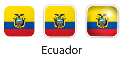 Ecuador flag vector icons set in the shape of rounded square