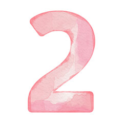 Watercolor pink number 2, design for cards
