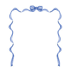 Blue frame of watercolor ribbon and bow