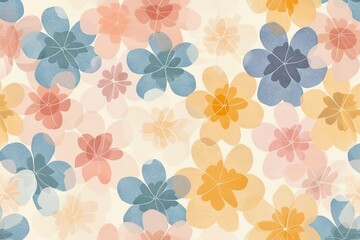 Simple, abstract flower shapes in soft pastel colors arranged in a minimalist pattern
