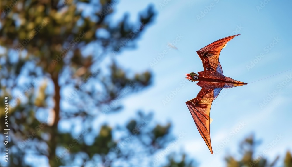 Wall mural winged predator in flight: a close-up of a kite toy soaring in the sky