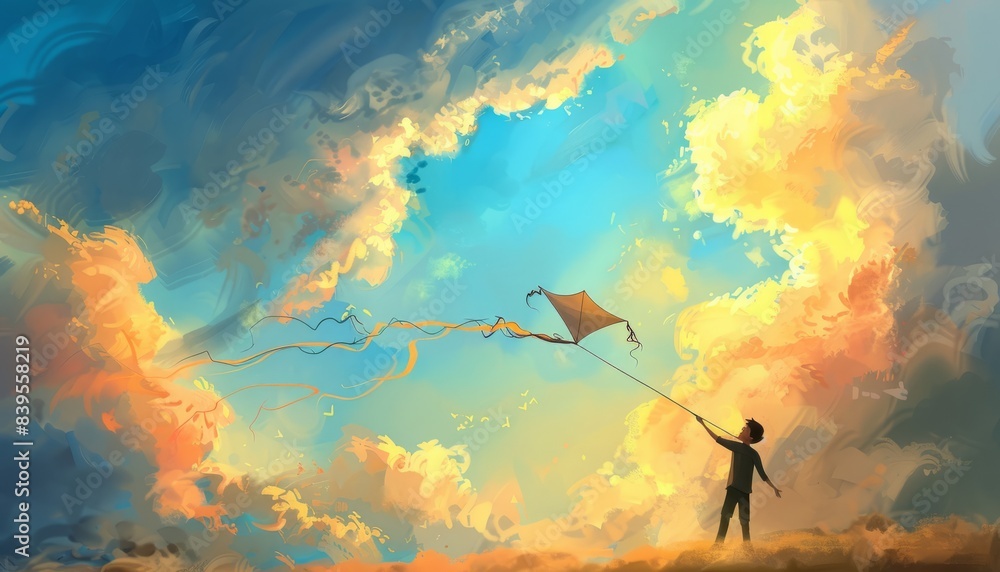 Wall mural cloudy skies and soaring kites: a stunning view - ar 7:4