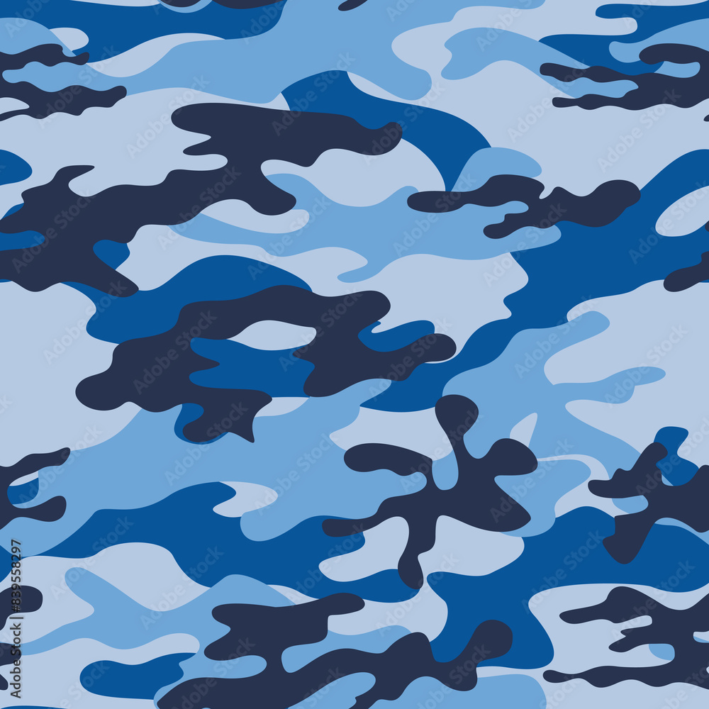 Sticker 
camouflage blue pattern, military seamless background, army texture