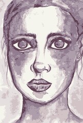 Mujer ficticia acuarela violeta