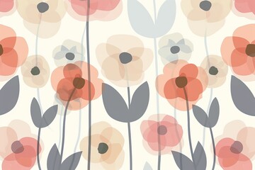 Simple, abstract flower shapes in soft pastel colors arranged in a minimalist pattern