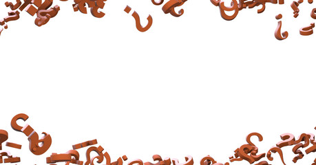 Infinite question marks on a plane, original three dimensional illustration.